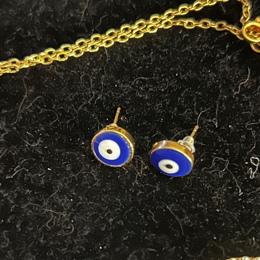 🪬 Mystic Blue Evil Eye Necklace Set.  Broach, earrings and Necklace - Picture 3 of 6